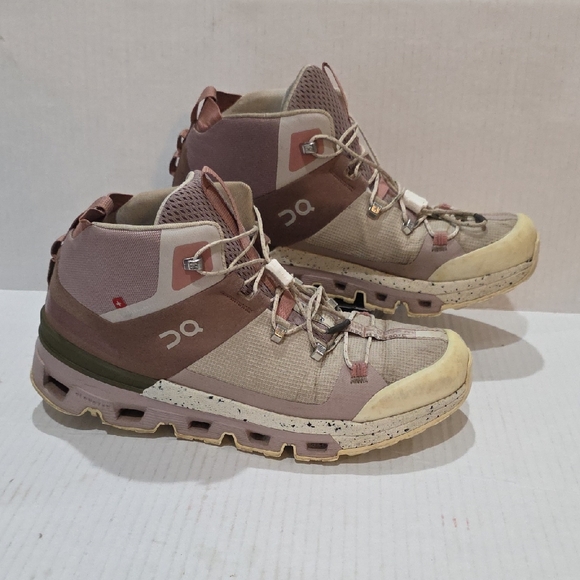 On Running Shoes - On CloudRock 2 Running Women's Athletic HI Top Shoes - Pink and Tan Size 8.5